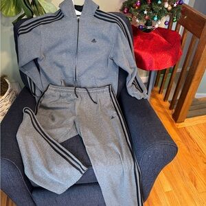 Adidas Heather Gray Tracksuit with Black Accents